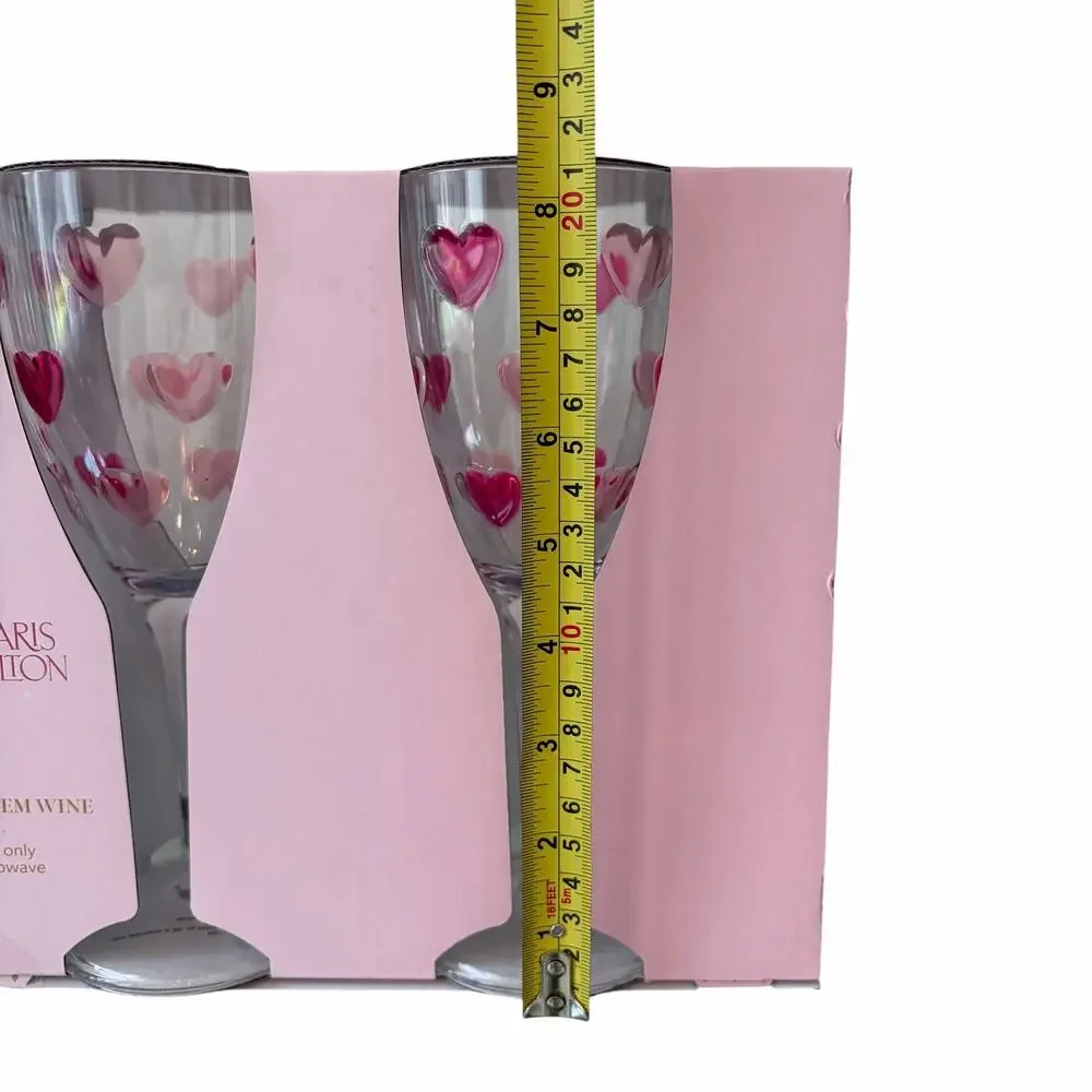 Paris Hilton Pink Heart Acrylic Stem Wine Glasses Set of 4 Outdoor Barware NEW